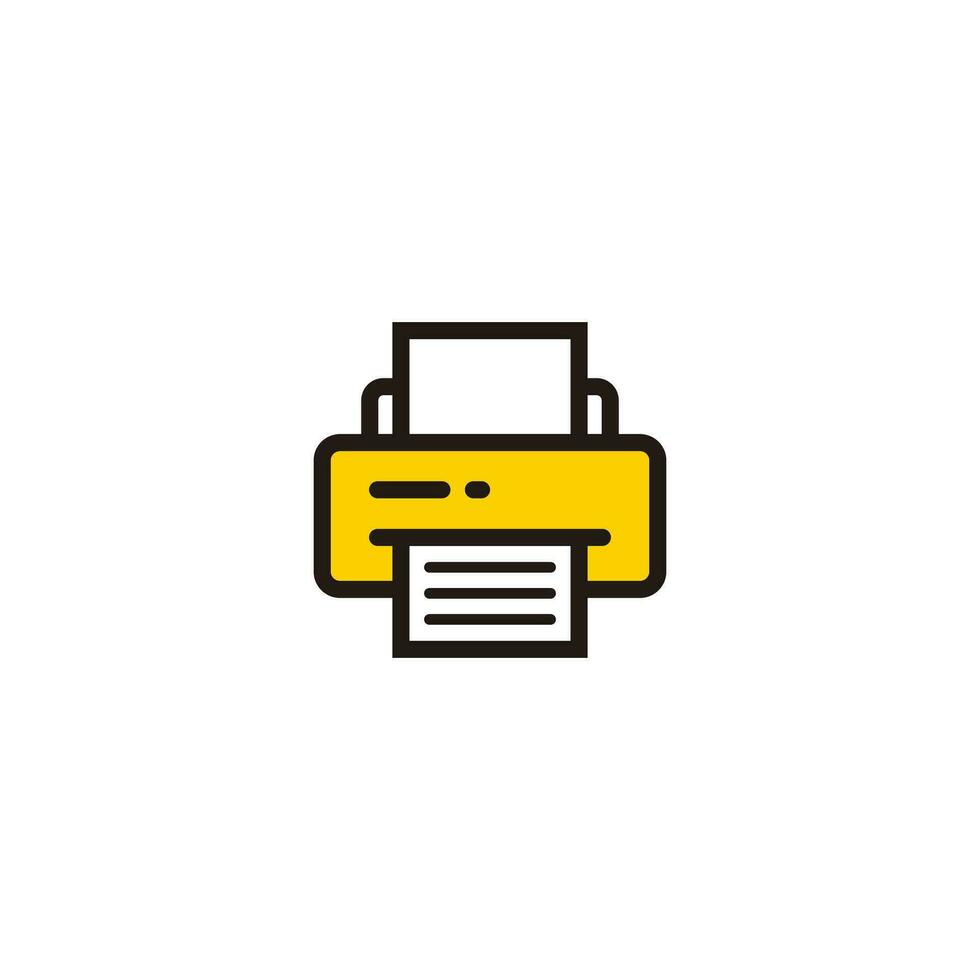 Simple Yellow Printer Icon Illustration Design, Clean Printer Symbol with Outlined Style Template Vector