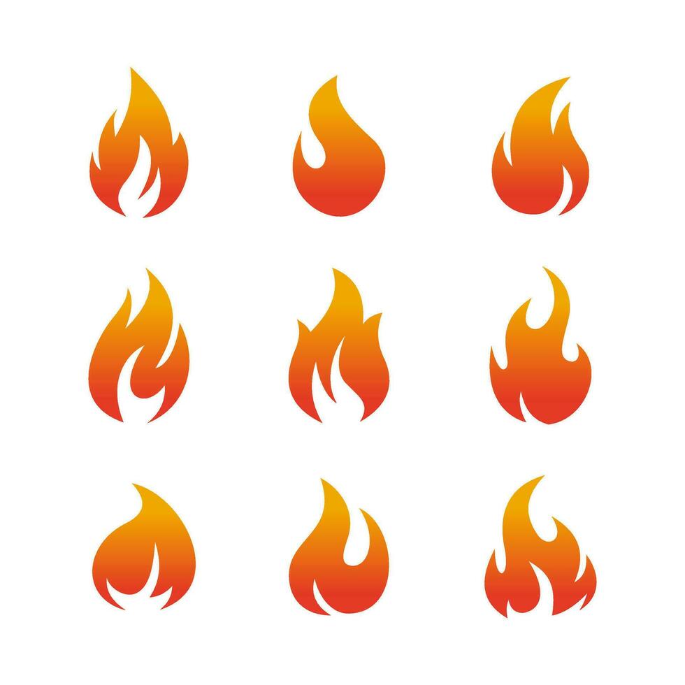 set of simple fire icon illustration design, modern flame symbol template vector