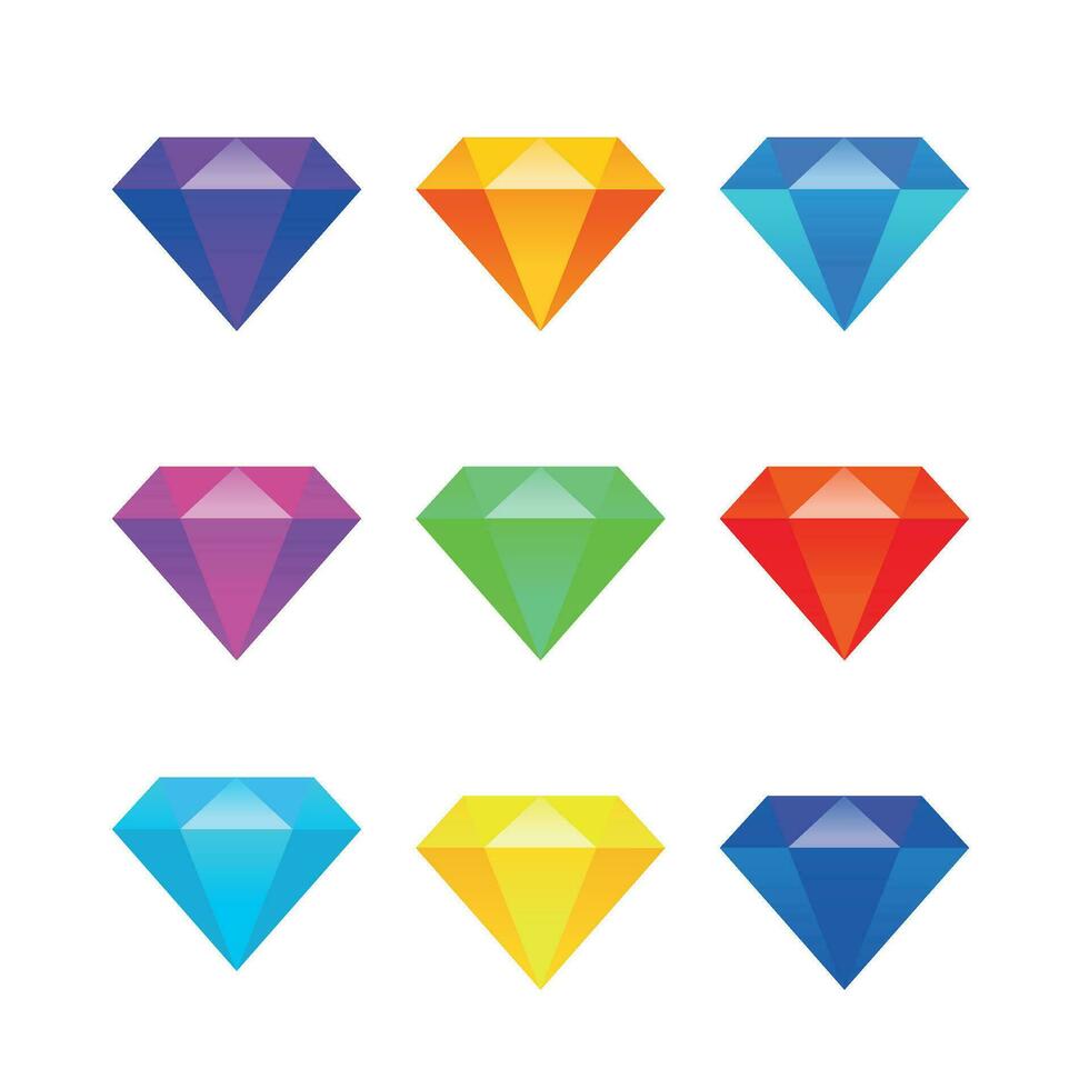 Set of Simple Realistic Colorful Diamond Icon Sign Illustration Design, Various Jewel Diamond Symbol Template Vector