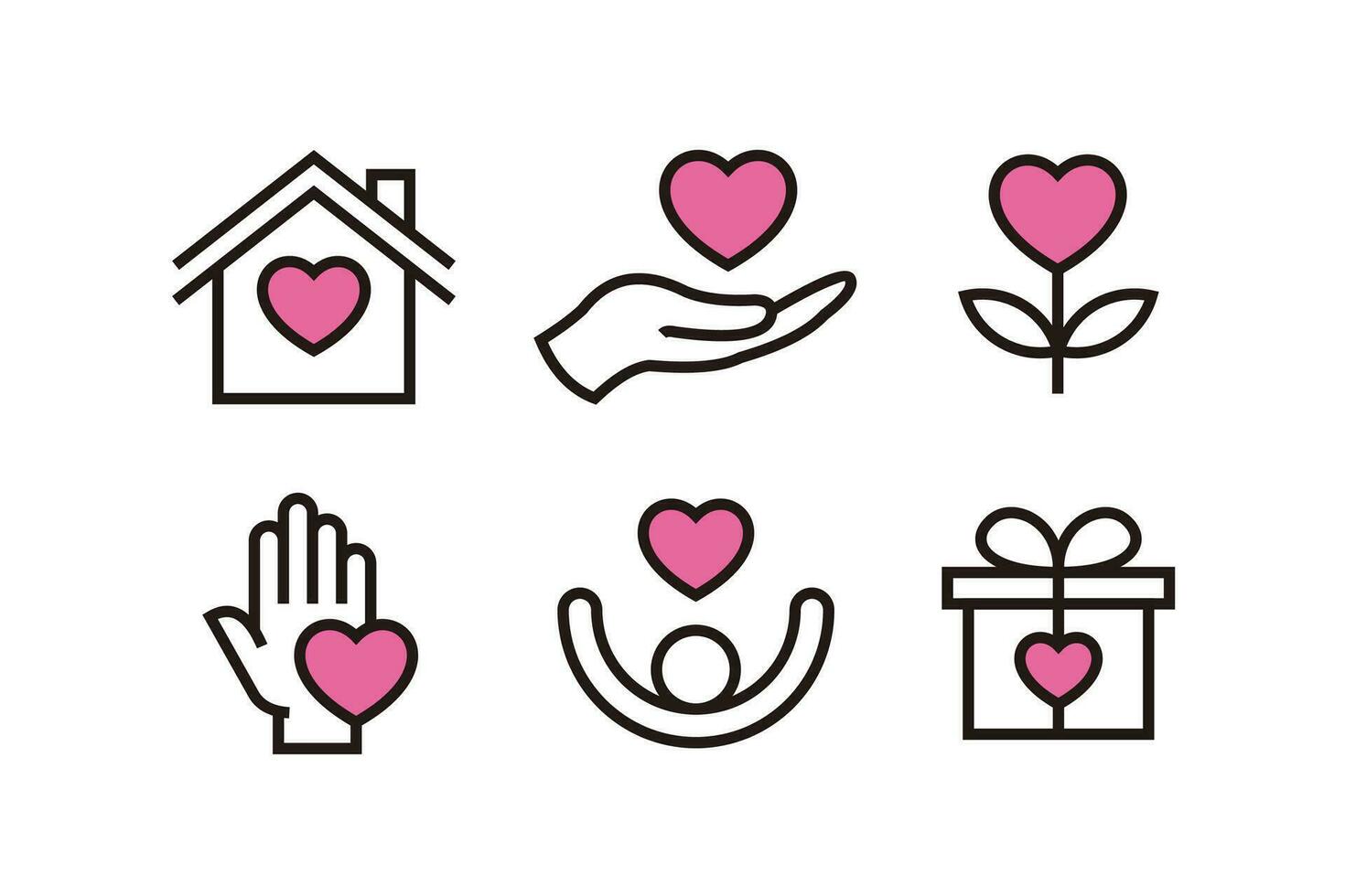 conjunto de sencillo caridad icono ilustración diseño, caridad símbolo colección con resumido estilo y amor forma modelo vector