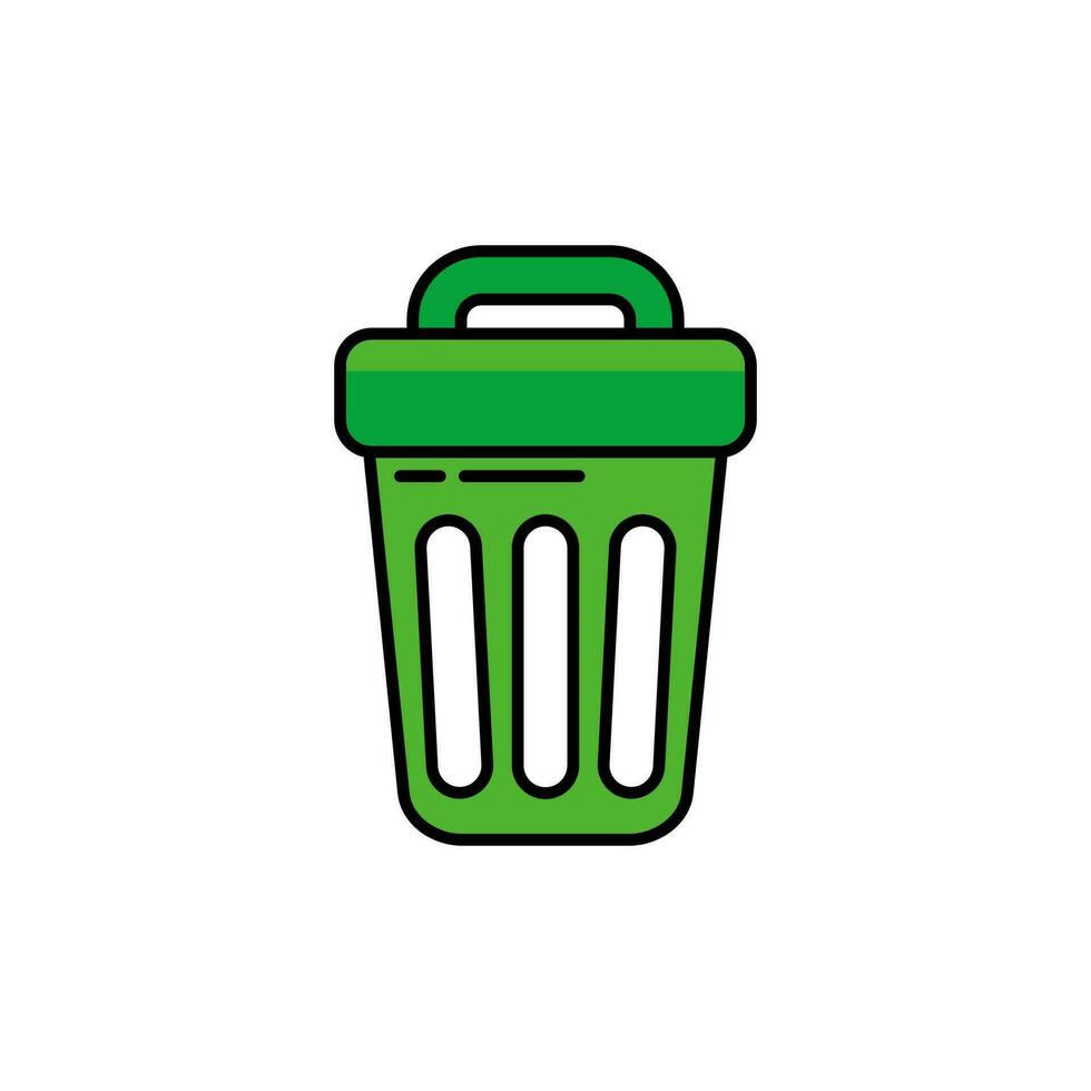 Simple Flat Green Trash Icon Design with Black Outline Template Vector