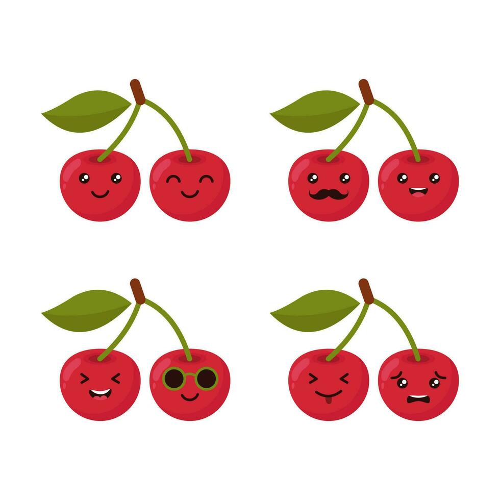 Cute cherry fruit character set Illustration Design Template Vector