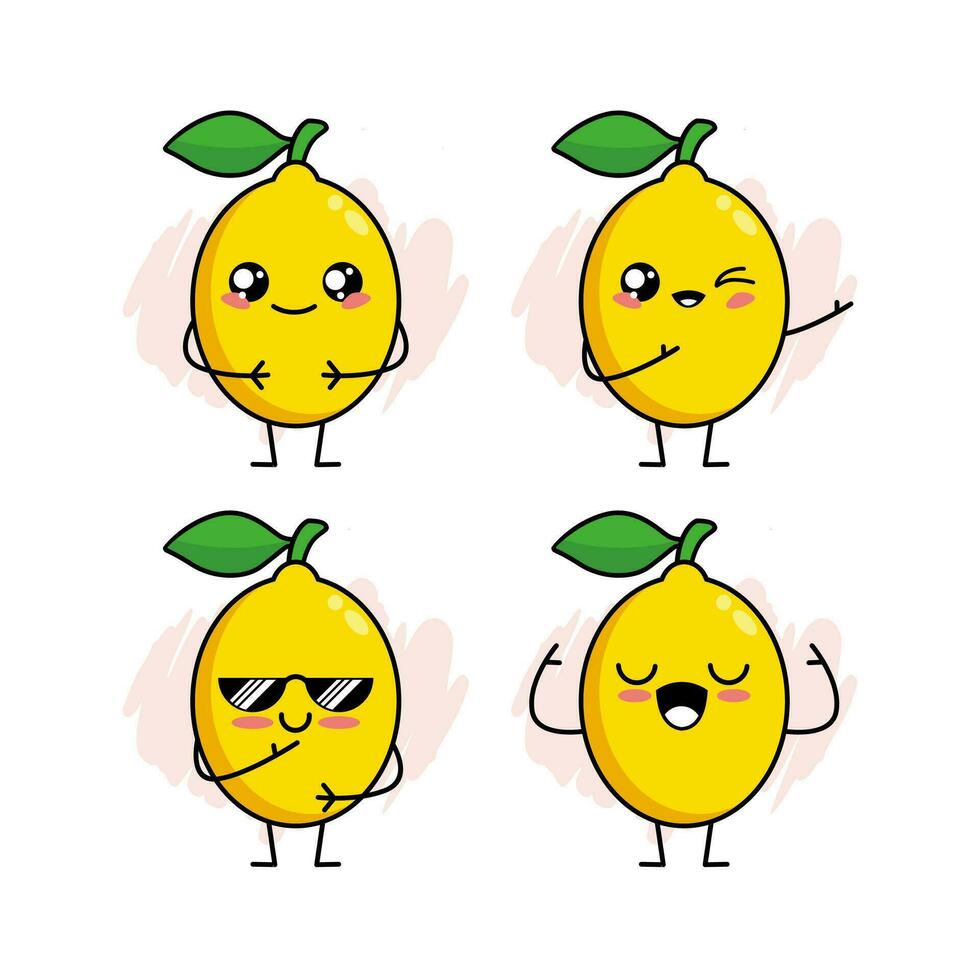 conjunto dibujos animados de linda limón personaje diseño, limón icono ilustración modelo vector