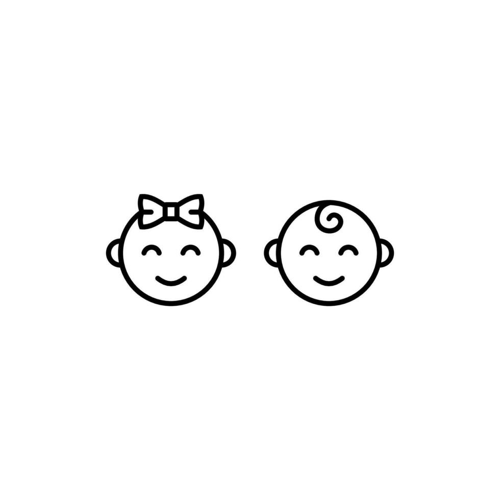 simple boy and girl icon, baby symbol with editable stroke vector