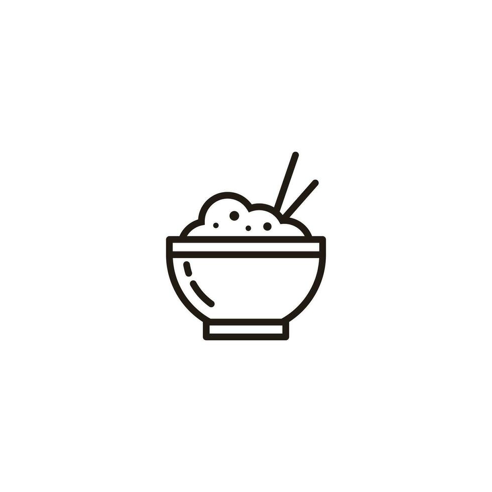 Bowl of Rice Icon Illustration with Outlined Style Isolated on White Background vector