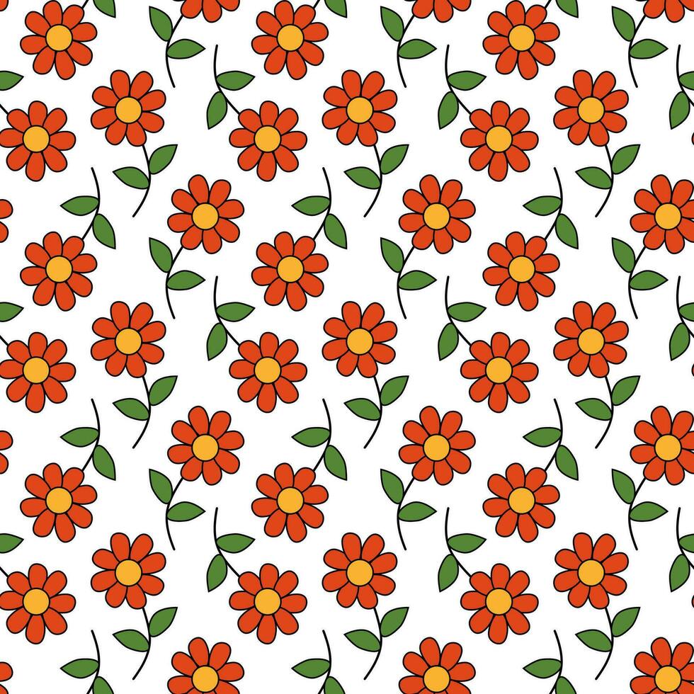 Seamless pattern with red flowers. Spring and summer floral background. Design for wallpaper, wrapping paper, background, fabric. Vector flat illustration.