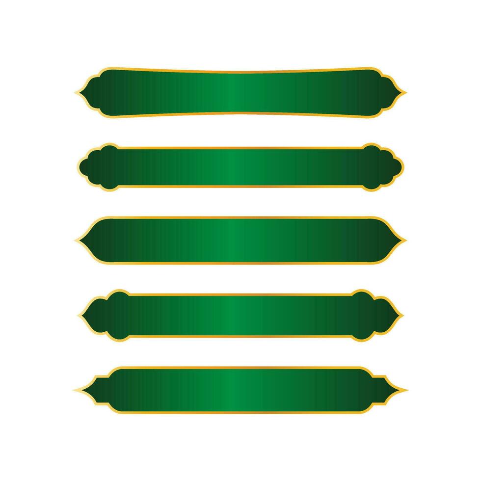 set of green islamic ribbon design, various blank islamic ribbon collection template vector