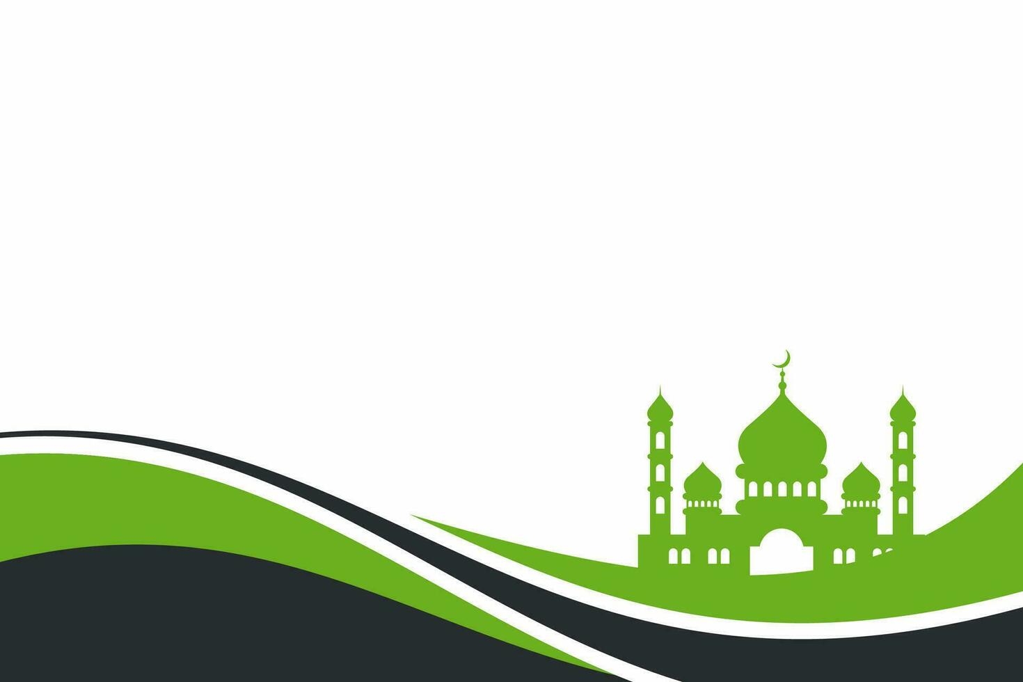 Simple Flat Green Black Islamic Wave Background with Mosque vector