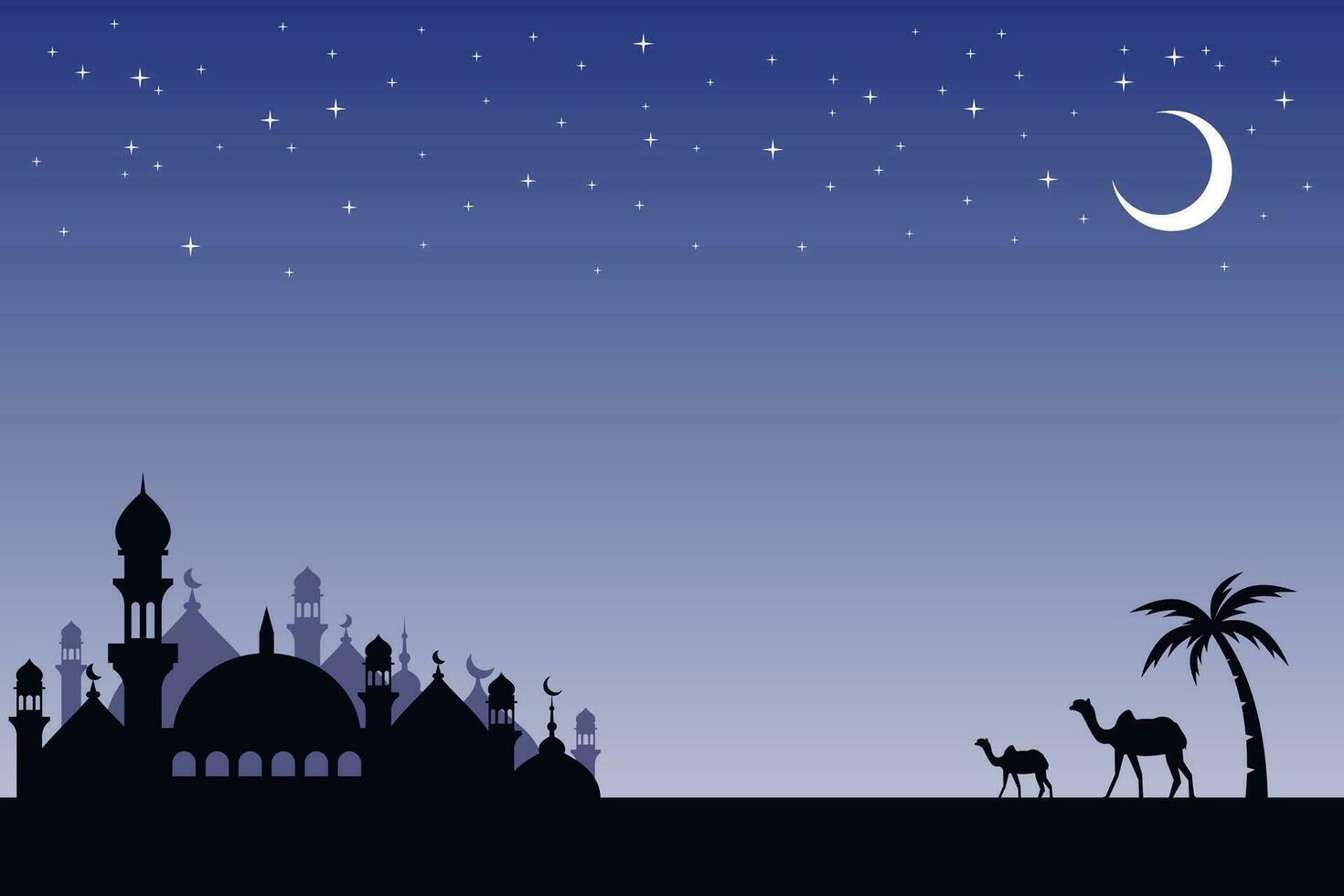 islamic night background with mosque silhouette vector