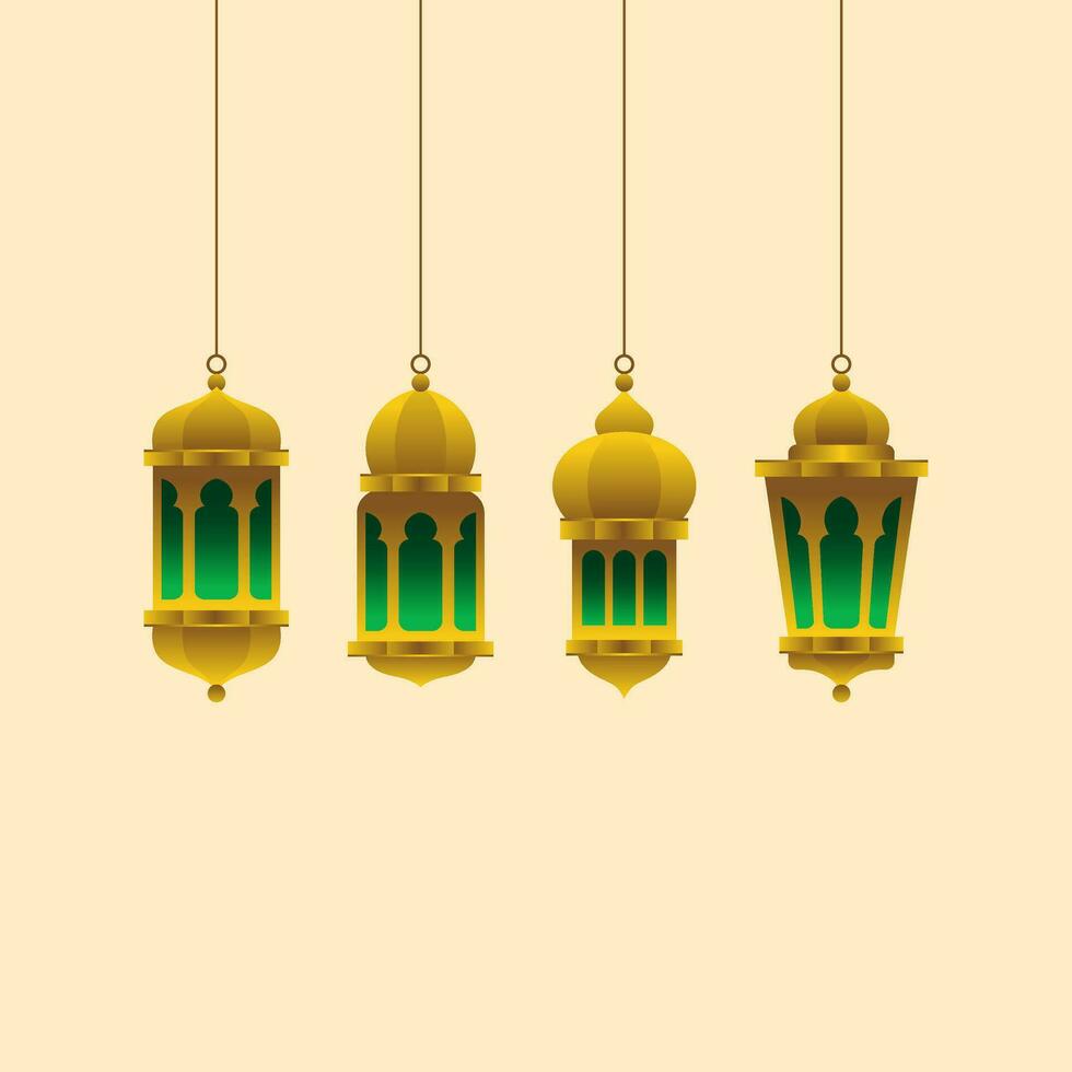 set of golden islamic lanterns design, 3d luxury islamic lanterns shape collection template vector