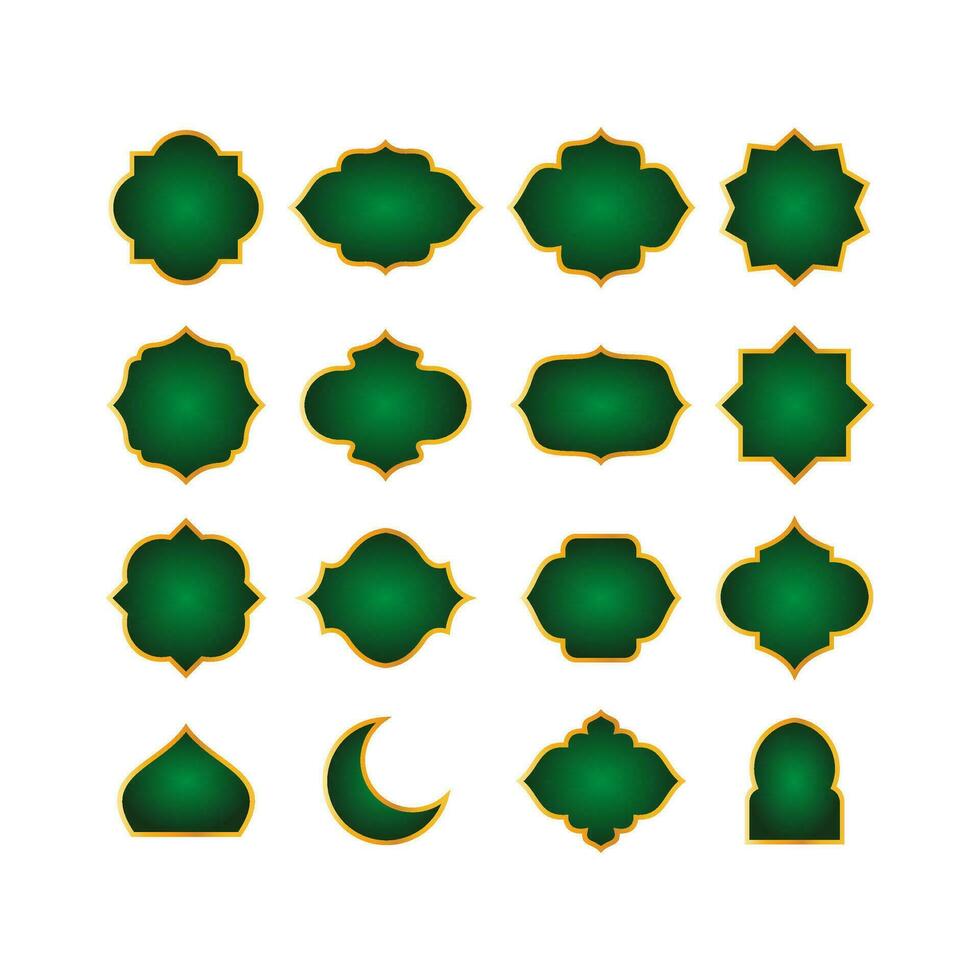 set of green islamic shape design, various blank islamic shape collection template vector