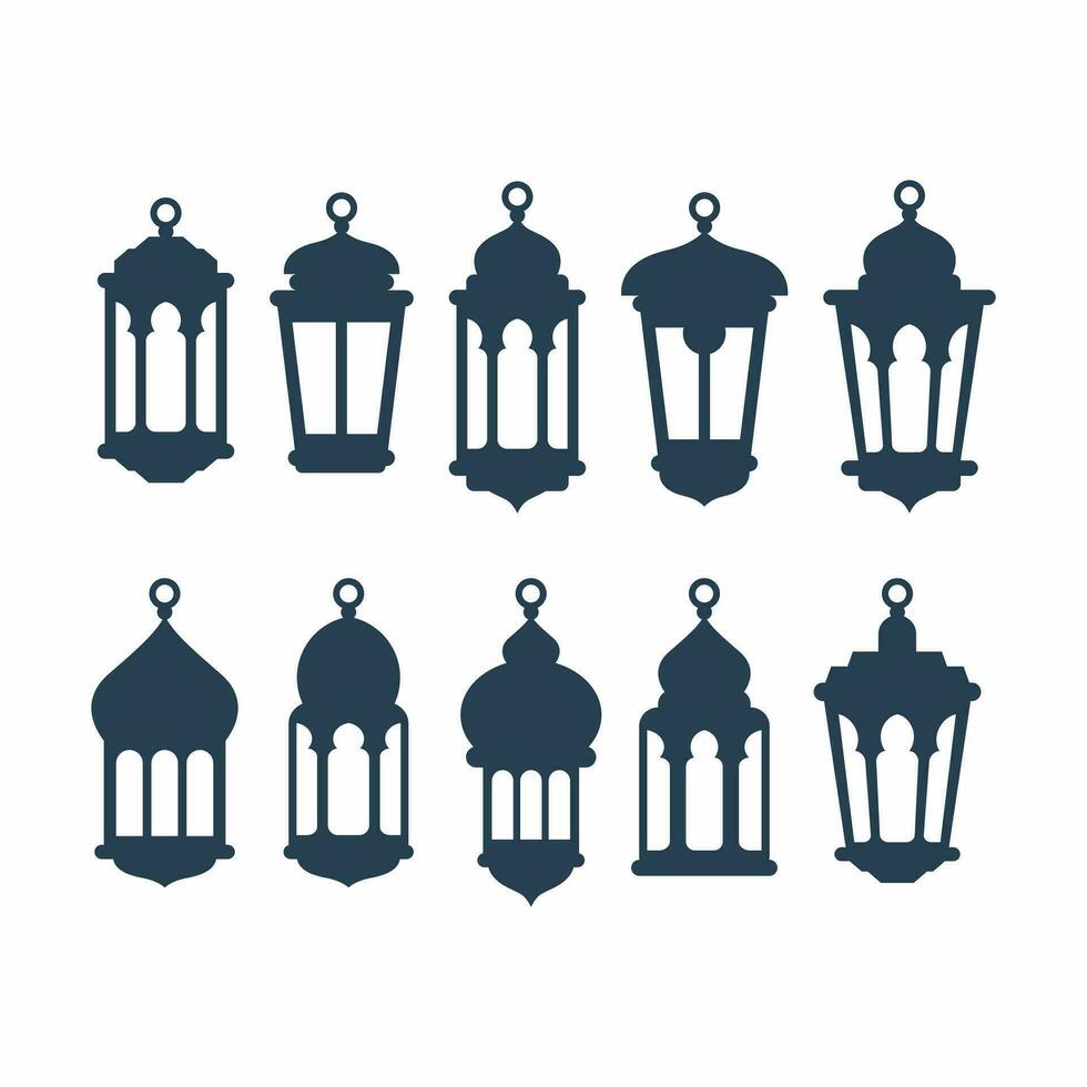 Set of Flat Arabic or Islamic Lanterns Illustration Design, Islamic Silhouette Decoration Template Vector