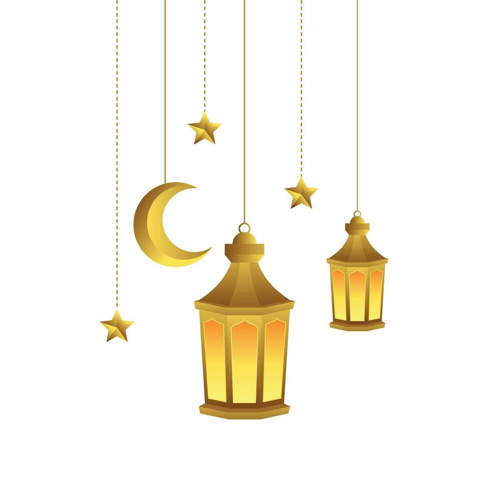 golden islamic lantern illustration design vector