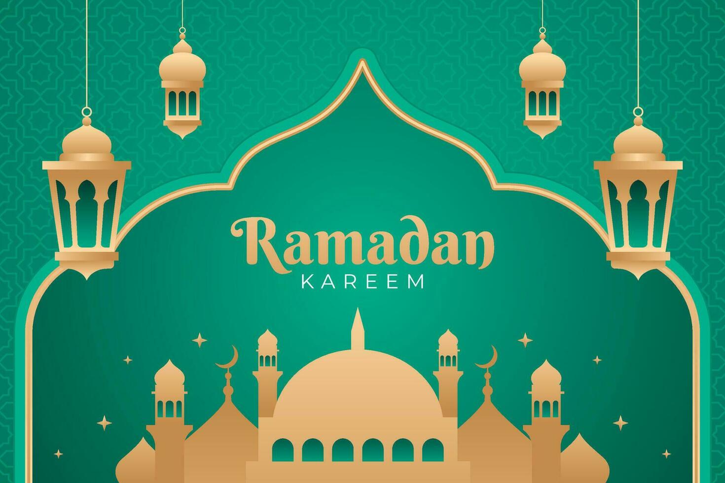 turquoise islamic background with golden mosque and lantern, ramadan kareem template vector