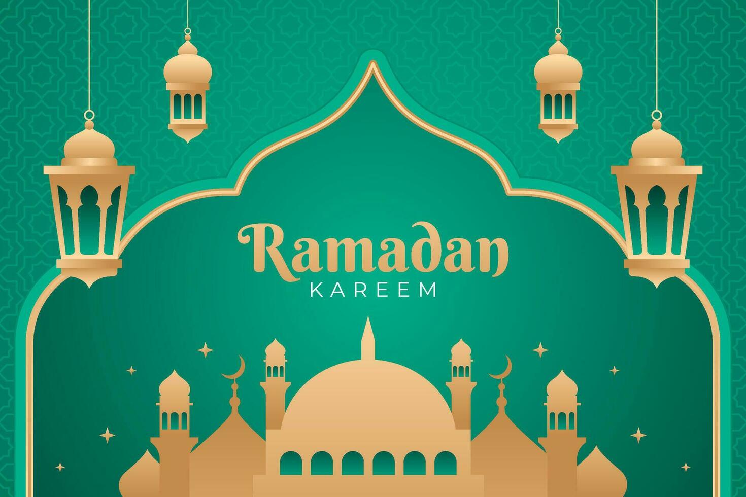 turquesa islámico antecedentes con dorado mezquita y linterna, Ramadán kareem modelo vector