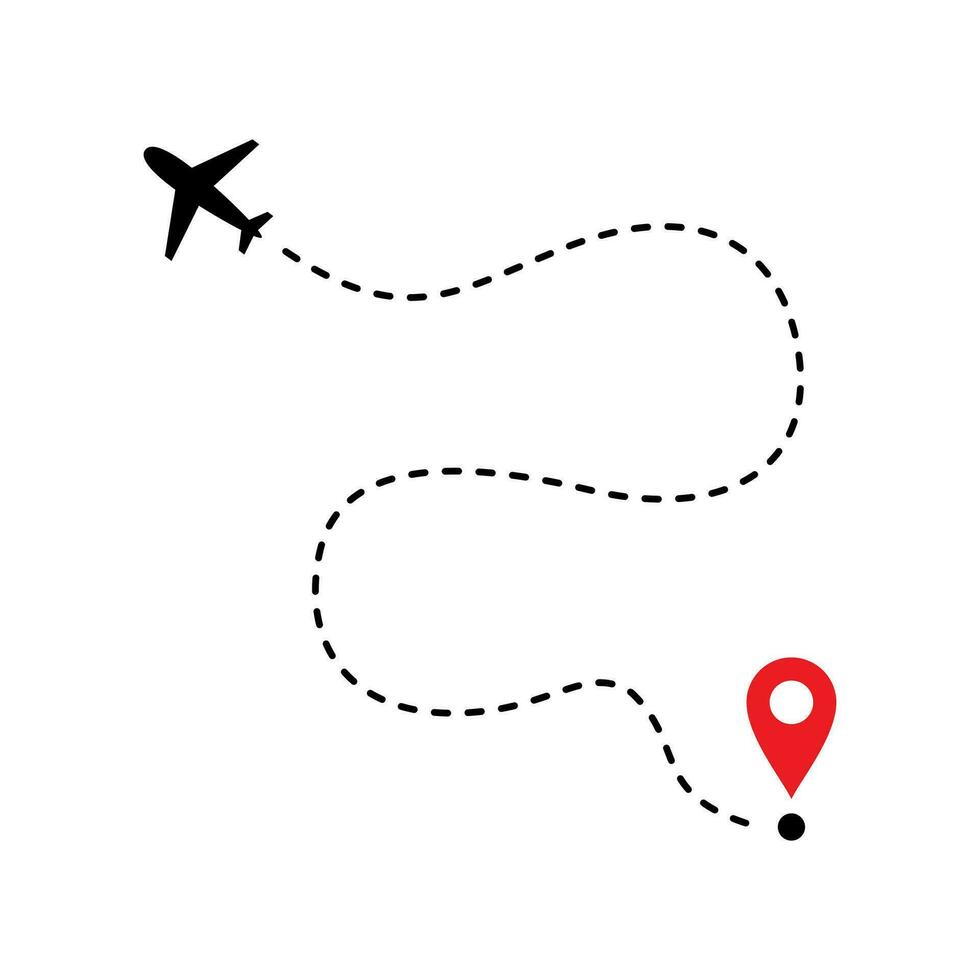 Simple Flat Plane Flight Route Illustration Design, Plane Flight Path Vector