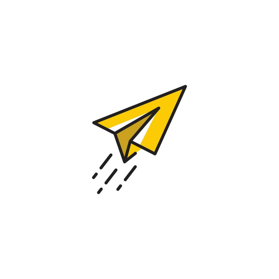 Simple Flat Yellow Paper Plane Icon Illustration Design, Paper Plane Symbol with Outlined Style Template Vector