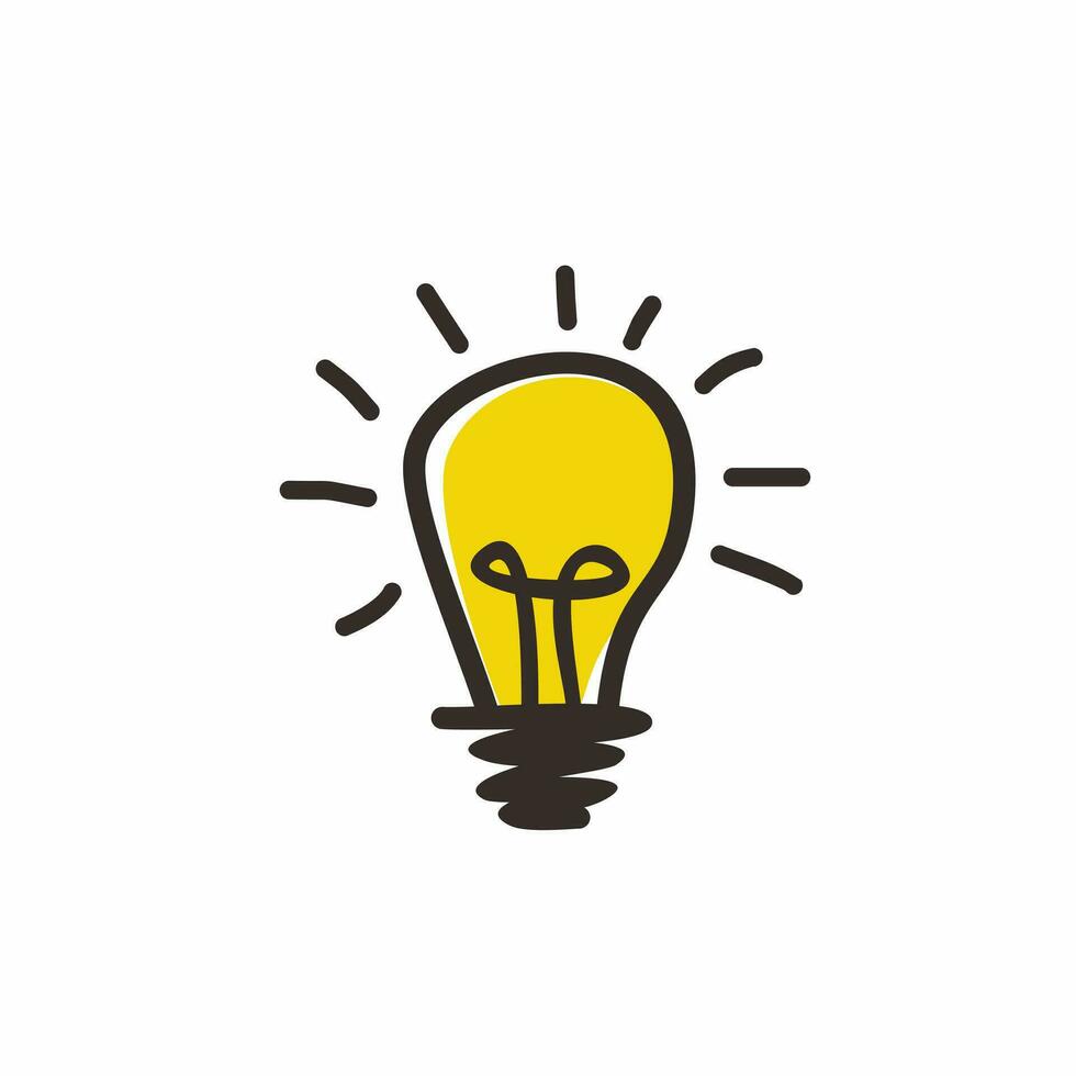 sencillo plano amarillo y negro ligero bulbo icono ilustración diseño, silueta ligero bulbo símbolo con mano dibujado estilo modelo vector