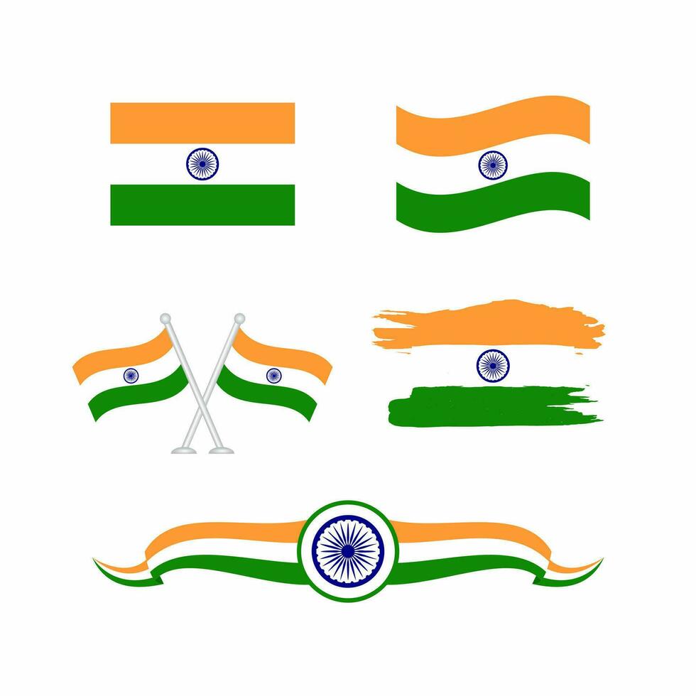 set of india flag element design, various shape of india flag illustration template vector