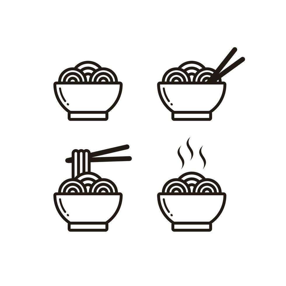 Set of Simple Noodle Icon Illustration Design, Various Noodle Sign Template Vector