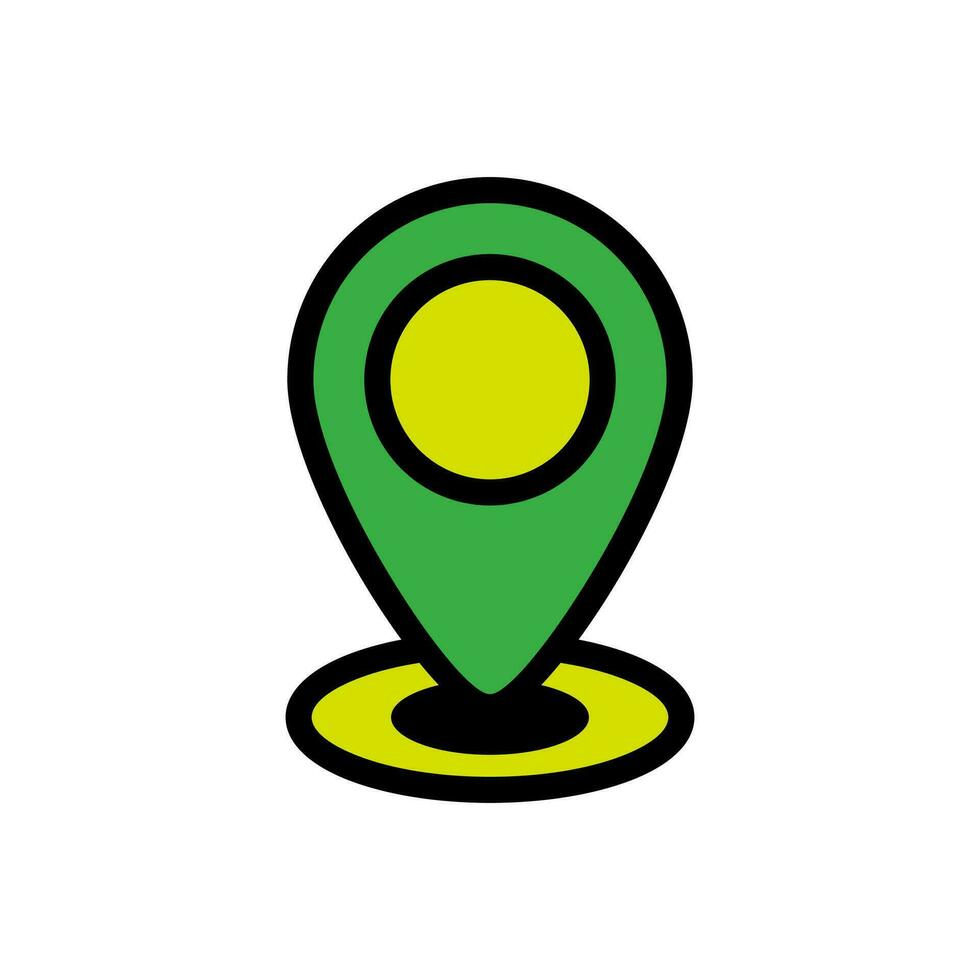 Simple Flat Green and Black Location Icon Illustration Design, Map Address Symbol with Outlined Style Template Vector