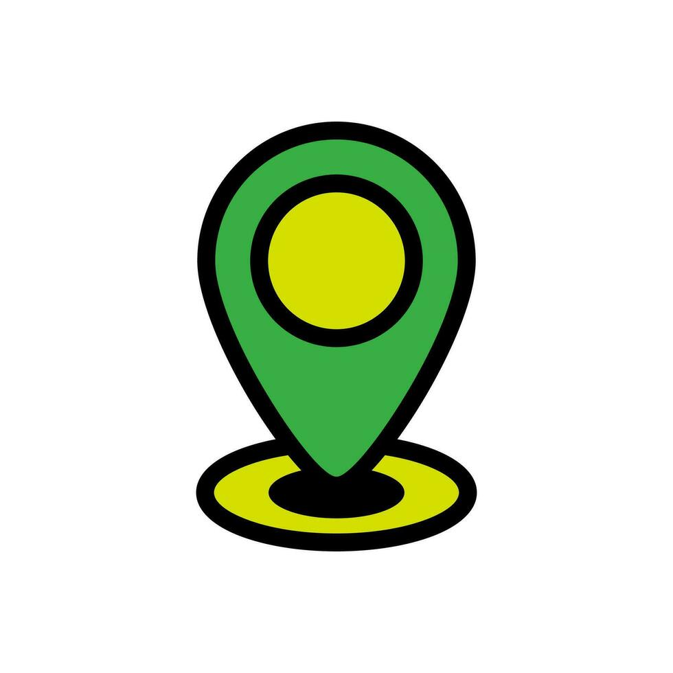Simple Flat Green and Black Location Icon Illustration Design, Map Address Symbol with Outlined Style Template Vector