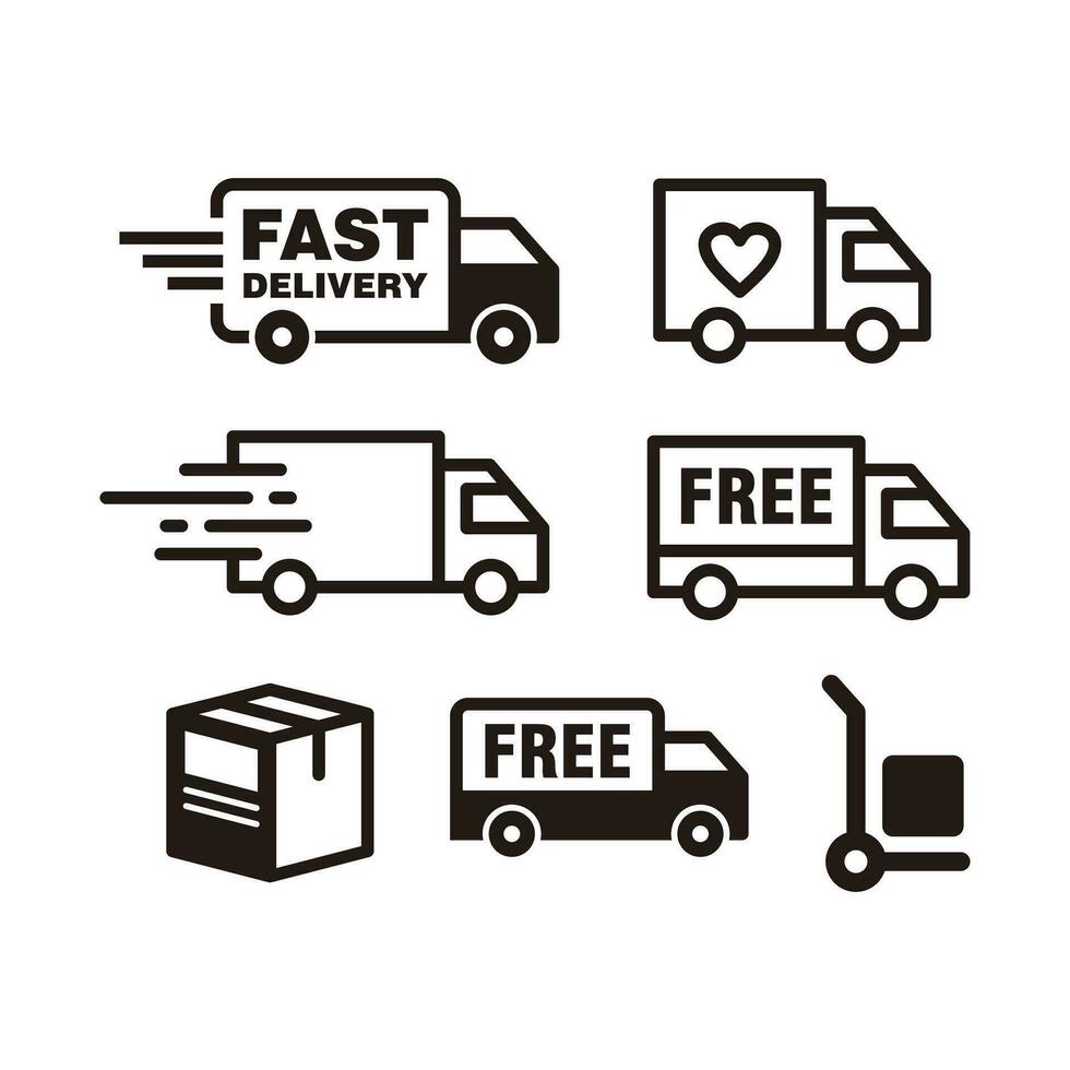 Set of Simple Flat Delivery Icon Illustration Design, Silhouette Delivery Icon Collection With Outlined Style Template Vector