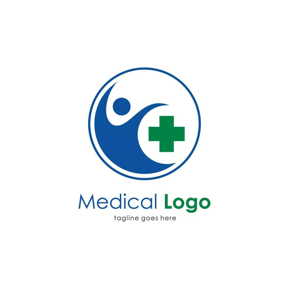 medical logo design with happy people illustration and plus sign, modern hospital logo inspiration template vector