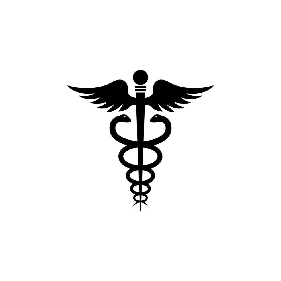 sencillo caduceo médico logo diseño, farmacia símbolo con serpientes y alas ilustración vector