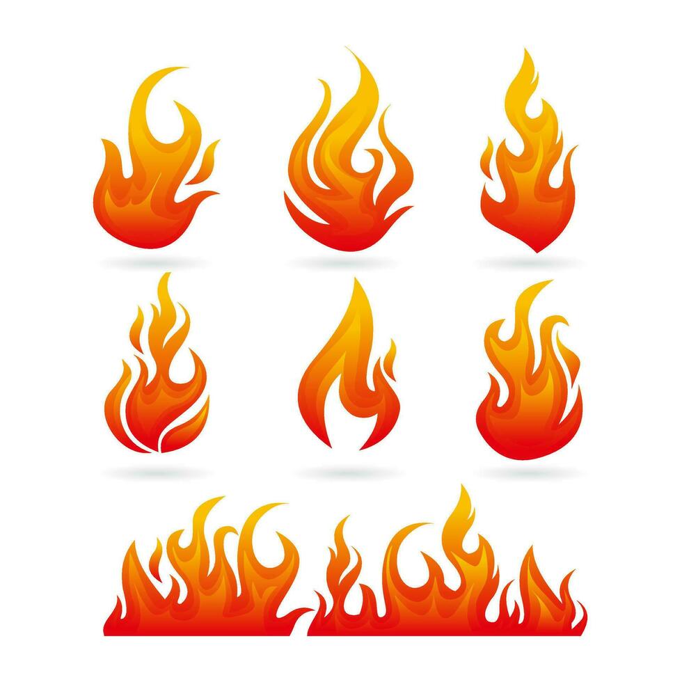 Realistic fire or flame set vector image design, hot fire on white background