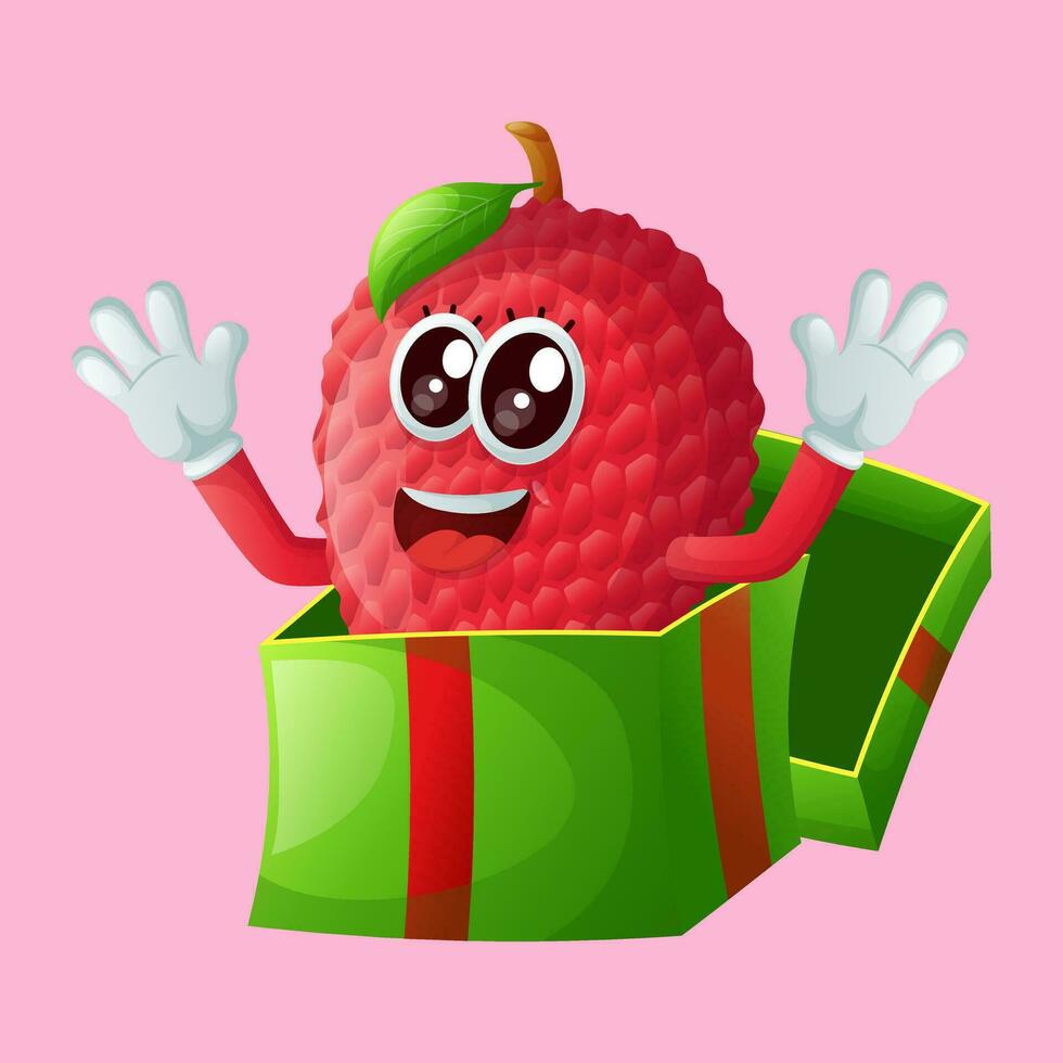 lychee personaje Aparecer en el regalo caja vector