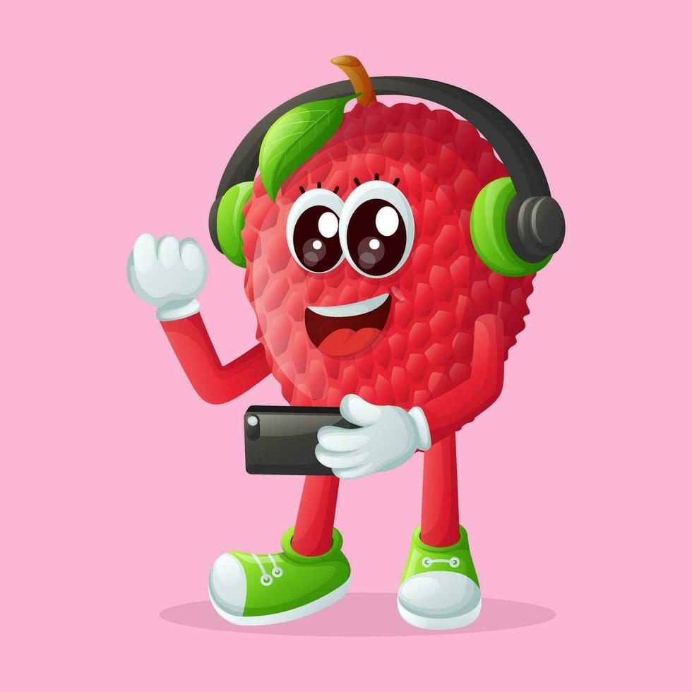 lychee character playing video games vector