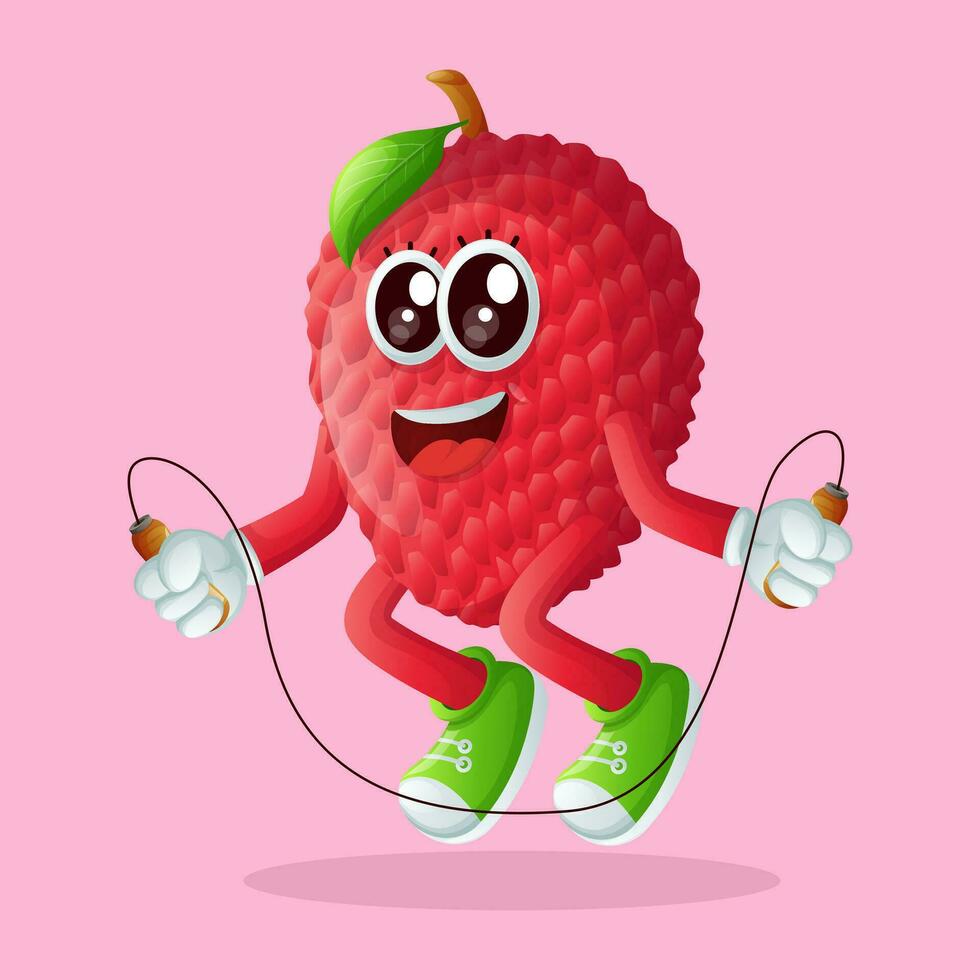 lychee character doing skipping rope vector