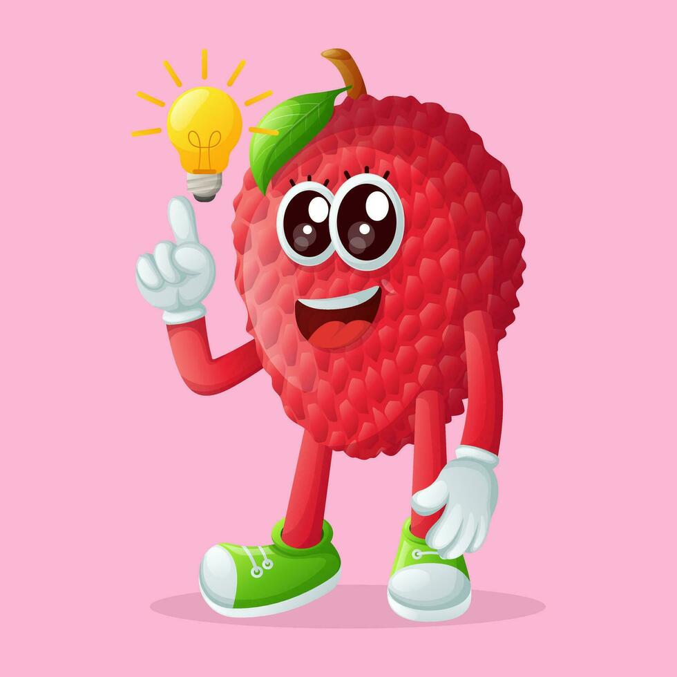 lychee character thinking with a light bulb vector