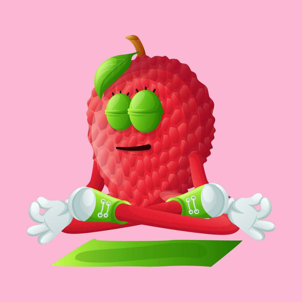 lychee personaje haciendo yoga vector