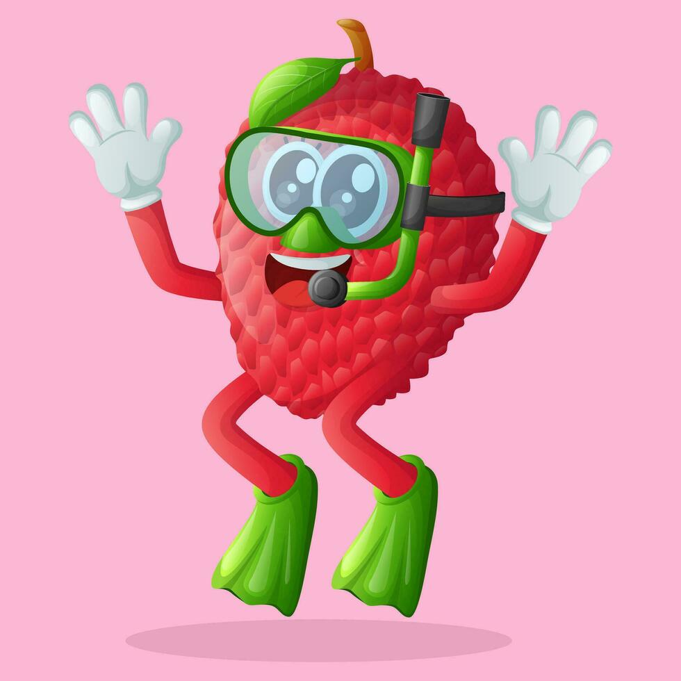 lychee character snorkeling vector