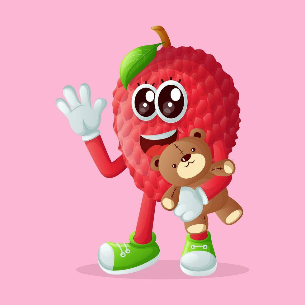 lychee character playing with a teddy bear vector