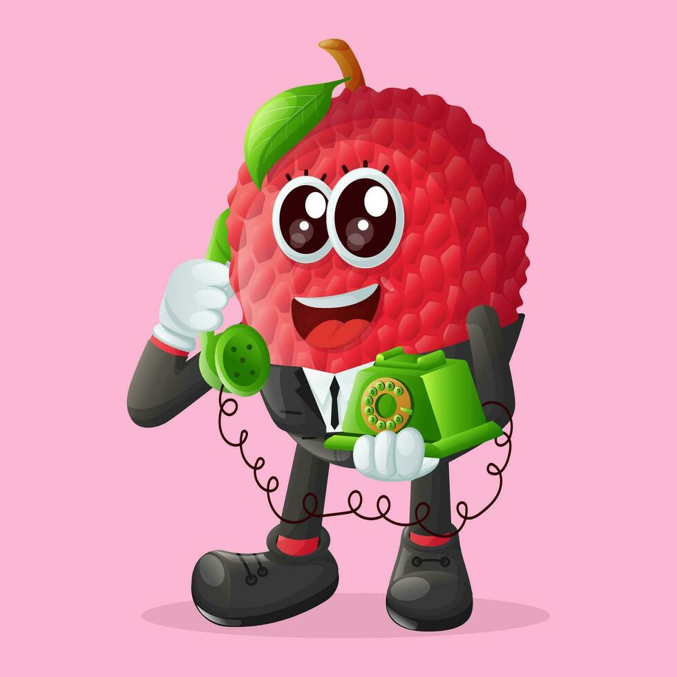 lychee personaje respondiendo un teléfono vector