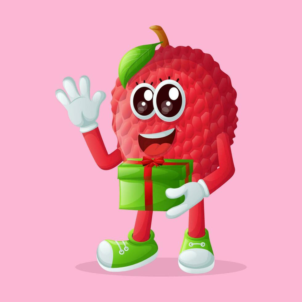 lychee character holding a gift box vector