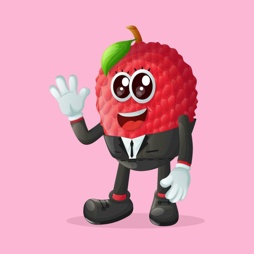 lychee character as a businessman waving hand vector