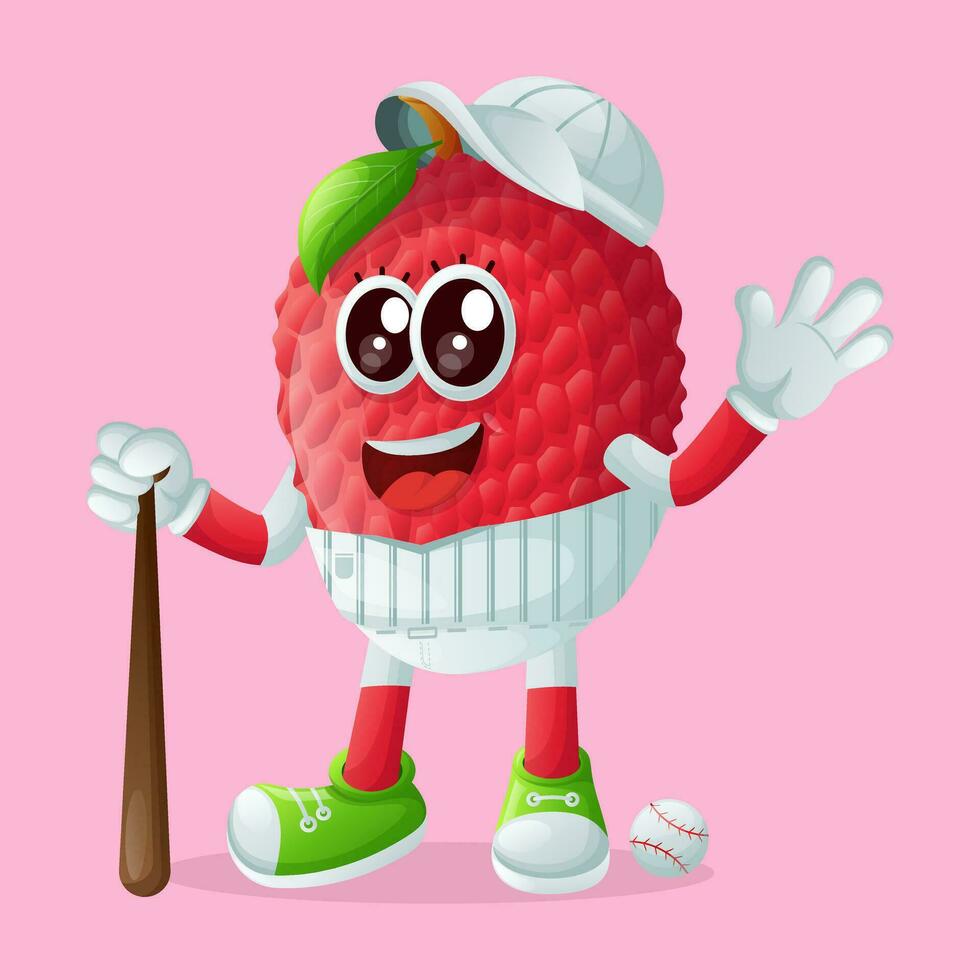 lychee character playing baseball vector