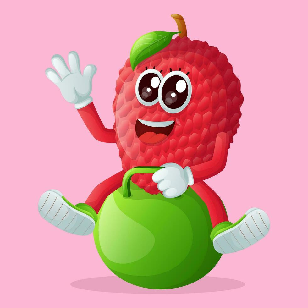 lychee character playing with bouncing ball vector