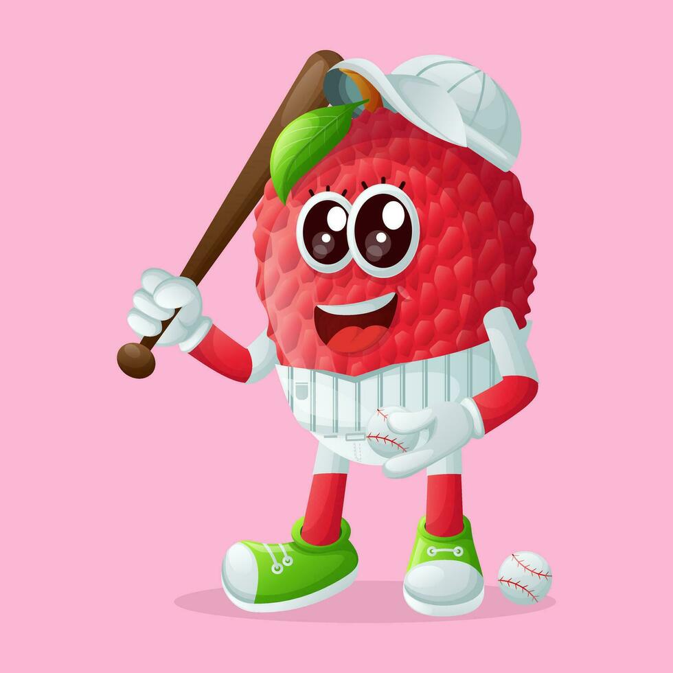 lychee character playing baseball vector