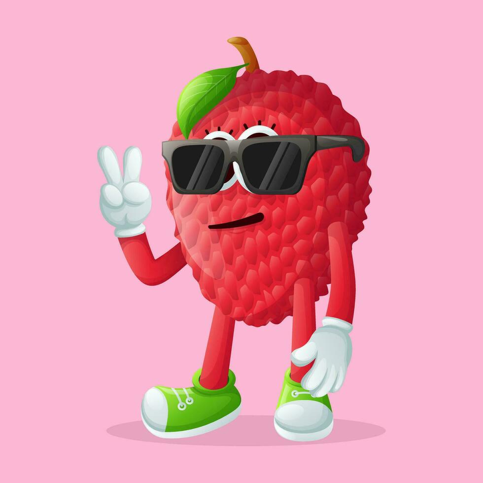 lychee personaje con un frio cara y Gafas de sol vector