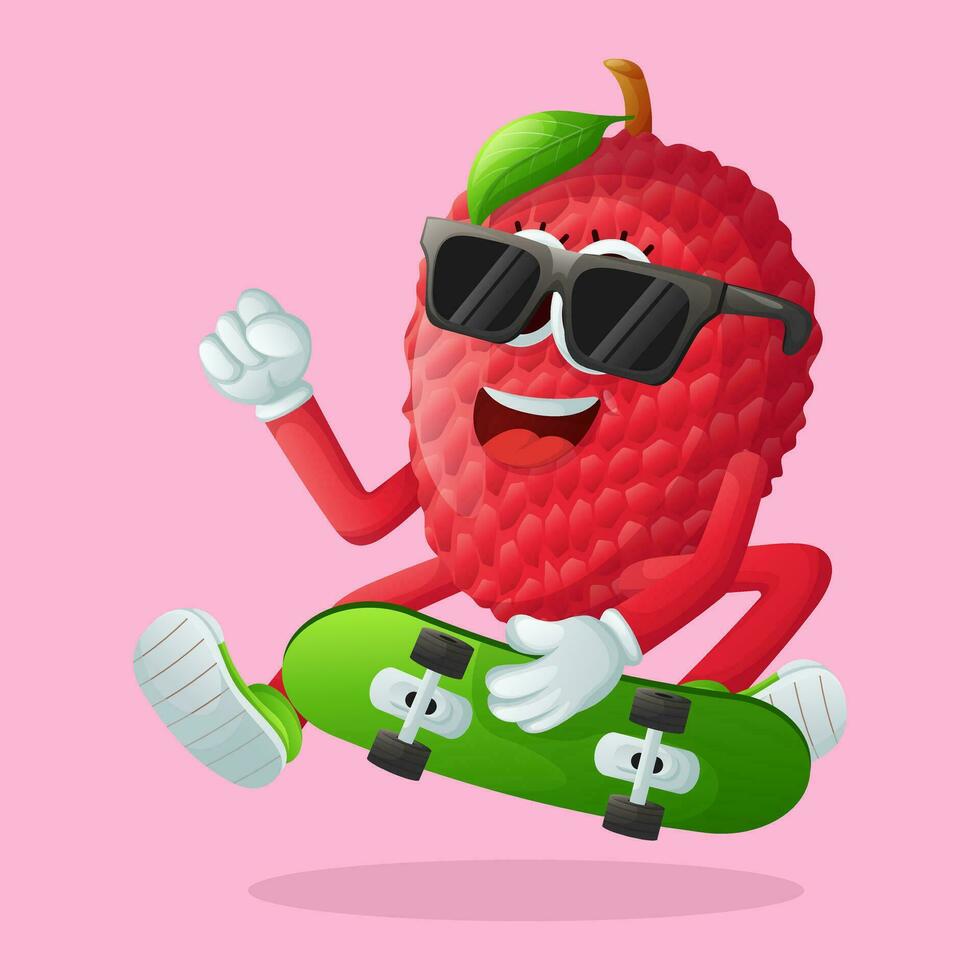 lychee character skateboarding vector