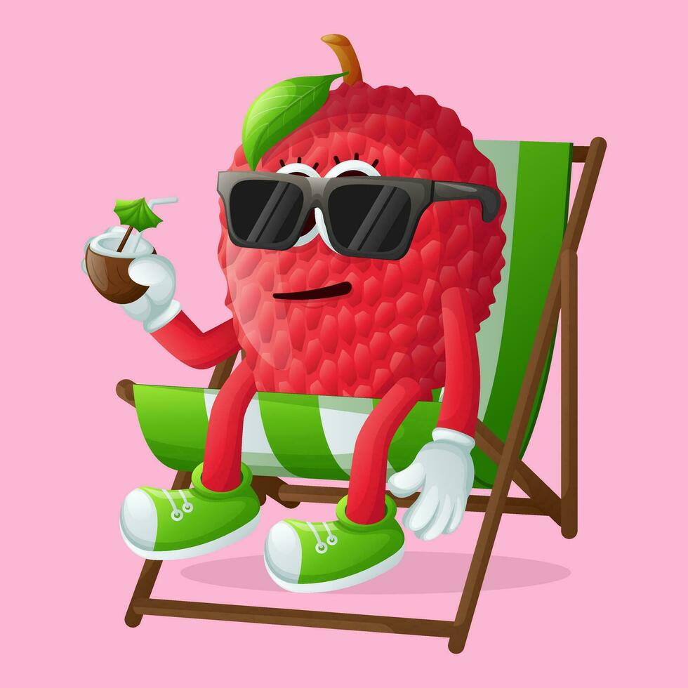 lychee character relaxing on a beach chair vector