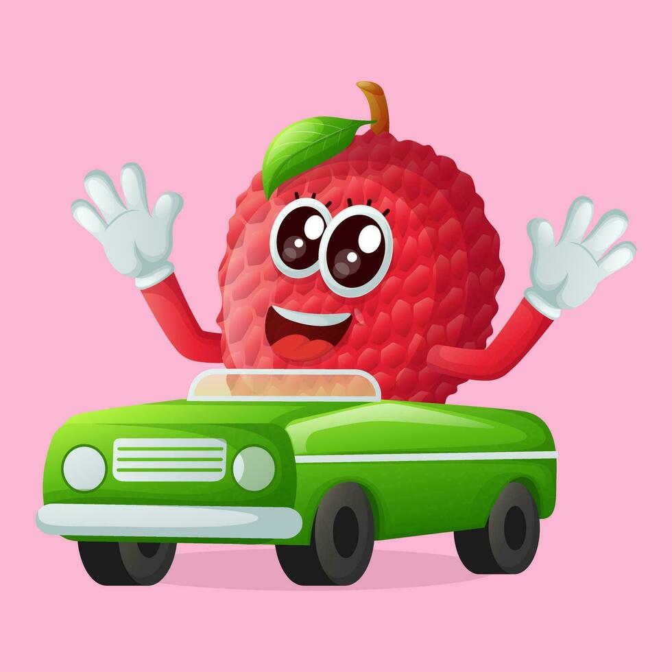 lychee personaje jugando con coche juguete vector