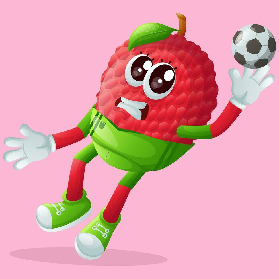 lychee character blocking a shot as a goalkeeper vector