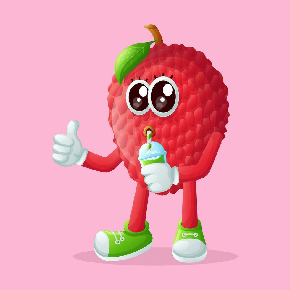 lychee character drinking a green smoothie vector
