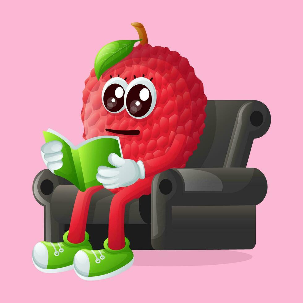 lychee character reading a book vector